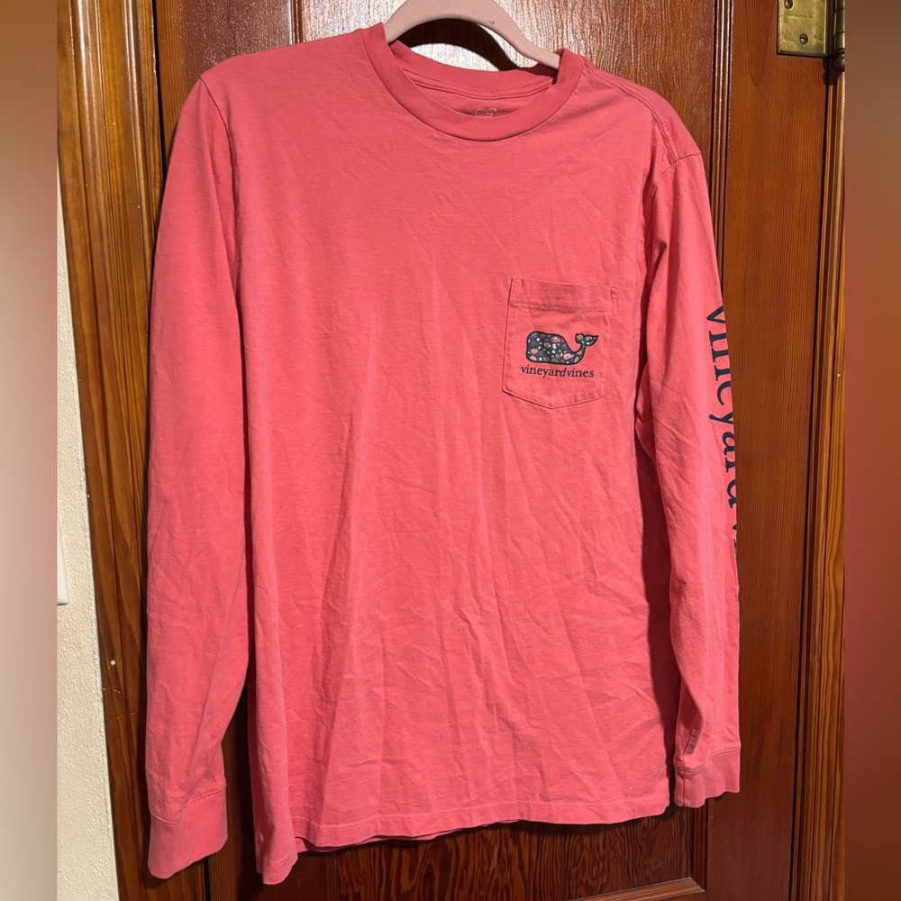 VINEYARD VINES Womens Coral Fall Whale Long Sleeve Tee Size Medium